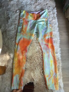Womens Nike Tie-Dye Leggings - Orange, Mint & Yellow